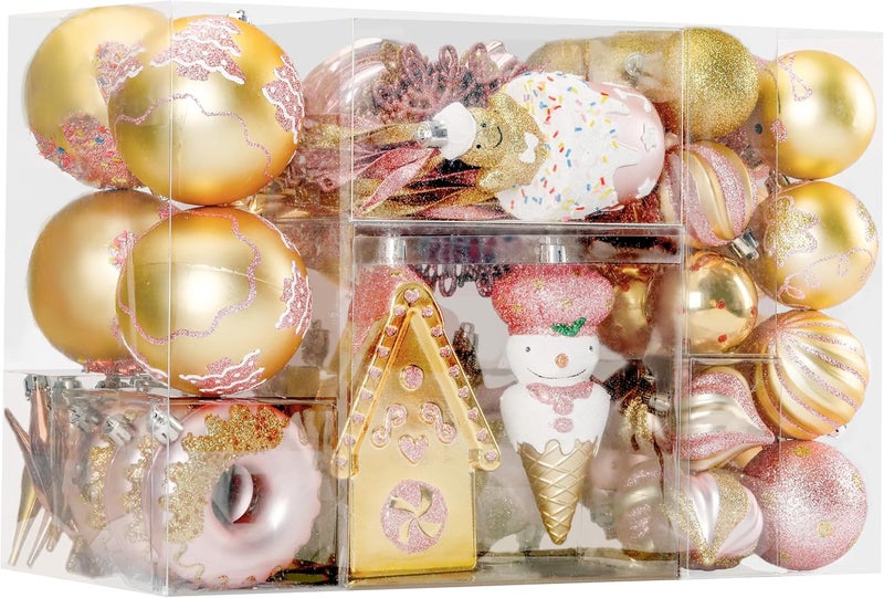 SHareconn 86pcs Christmas Tree Balls Ornaments, Shatterproof Plastic Decorative Baubles for Christmas Tree Decorations, Holiday Wedding Party Decoration, Festive Ornaments,Pink Gold - Image 1